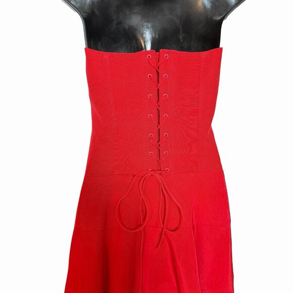 VINTAGE 90s NICOLE MILLER RED STRAPLESS DRESS FORMAL CORSET LACE UP BACK SIZE 6 - Picture 4 of 7